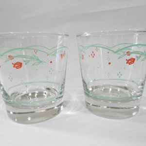 2 Vtg. Corelle CALICO ROSE 9-oz Short ROCKS Juice GLASSES Green Pink Floral
