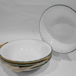 New 4 CORELLE CALLAWAY 18-oz SOUP BOWLS Cereal 7.25 Swirled Hunter Green Rim