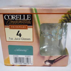 4 NEW Corelle CALLAWAY 7-oz JUICE GLASSES Green Ivy Weighted Bottom Drinkware
