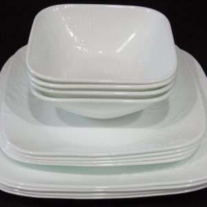 ❤️ NEW 12-pc CORELLE Boutique Square CHERISH DINNERWARE SET *Embossed Floral