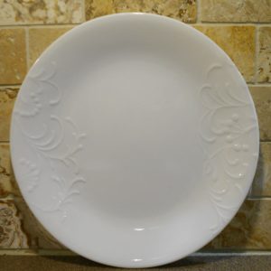 NEW Corelle MADELINE / CHERISH Round 8.5 LUNCH PLATE White Embossed Floral