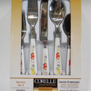 New 20-pc Corelle CHUTNEY FRUIT HARVEST Stainless FLATWARE SET Apples Pears