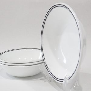 4 Corelle CITY BLOCK 10-oz Dessert Fruit BOWLS *Double Black Band Striped Rim