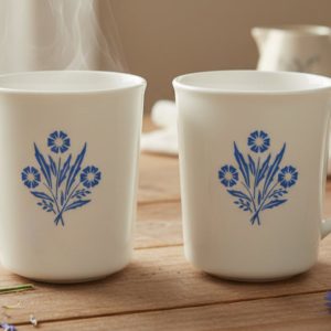 2 CORELLE Corningware 1970's BLUE CORNFLOWER 4 MUGS Straight Sided Pyroceram