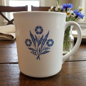 1 CORELLE Corningware 1970's BLUE CORNFLOWER 4 MUG Straight Sided Pyroceram (Copy)