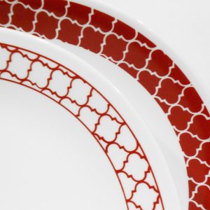 1 Corelle CRIMSON TRELLIS Choose DINNER or LUNCH PLATE *Red Hot Retro Geometric
