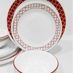 ❤️ NEW 12-pc Corelle CRIMSON TRELLIS DINNERWARE SET Dinner Lunch PLATES & BOWLS