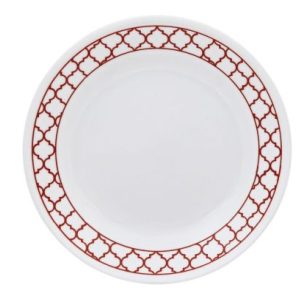 1 Corelle Livingware CRIMSON TRELLIS 6 3/4 BREAD Dessert PLATE *Red Geometric
