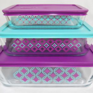 6-pc Pyrex DIAMONDS Rectangular Storage Container Set 11 6 3 Cup Turquoise Purple