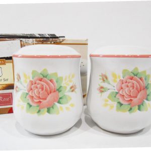 Corelle ELEGANT ROSE Stoneware SALT & PEPPER SHAKER SET Pink Floral w/ Box