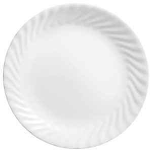 1 CORELLE Vive ENHANCEMENTS 10 1/4 Dinner Plate *White Swirl Rim Vitrelle Glass