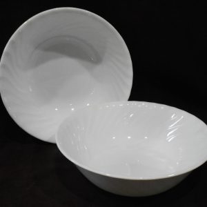 2 Corelle ENHANCEMENTS 1-Qt SERVING BOWLS Vegetable White Swirled Fluted Rim