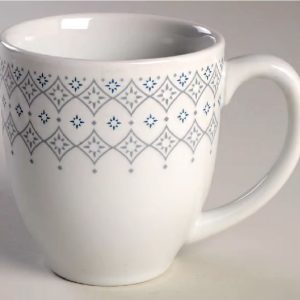 1 Corelle Signature EVENING LATTICE 13-oz Porcelain MUG CUP Gray Blue Diamonds