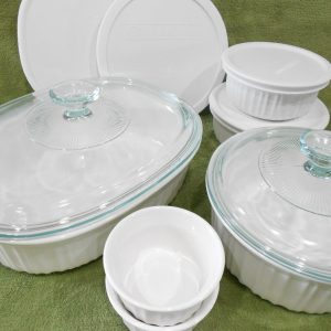 NEW 12-pc Corningware FRENCH WHITE Bakeware Set w/ Glass & Plastic Covers