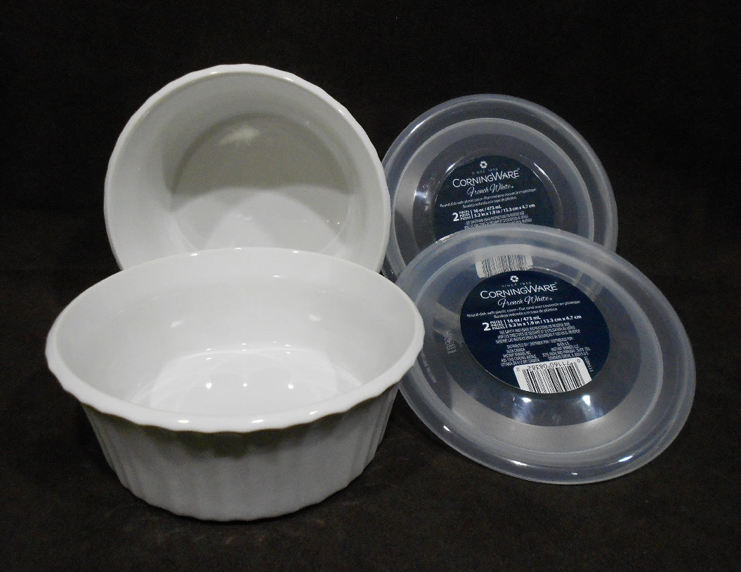 2 Corningware FRENCH WHITE Round 16-oz DISH & COVERS Bake Serve Store Bowls - Image 5