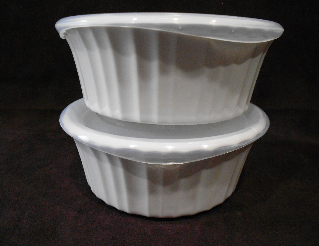 2 Corningware FRENCH WHITE Round 16-oz DISH & COVERS Bake Serve Store Bowls - Image 7