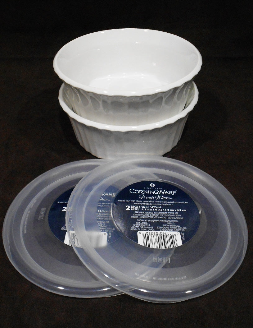 2 Corningware FRENCH WHITE Round 16-oz DISH & COVERS Bake Serve Store Bowls - Image 8