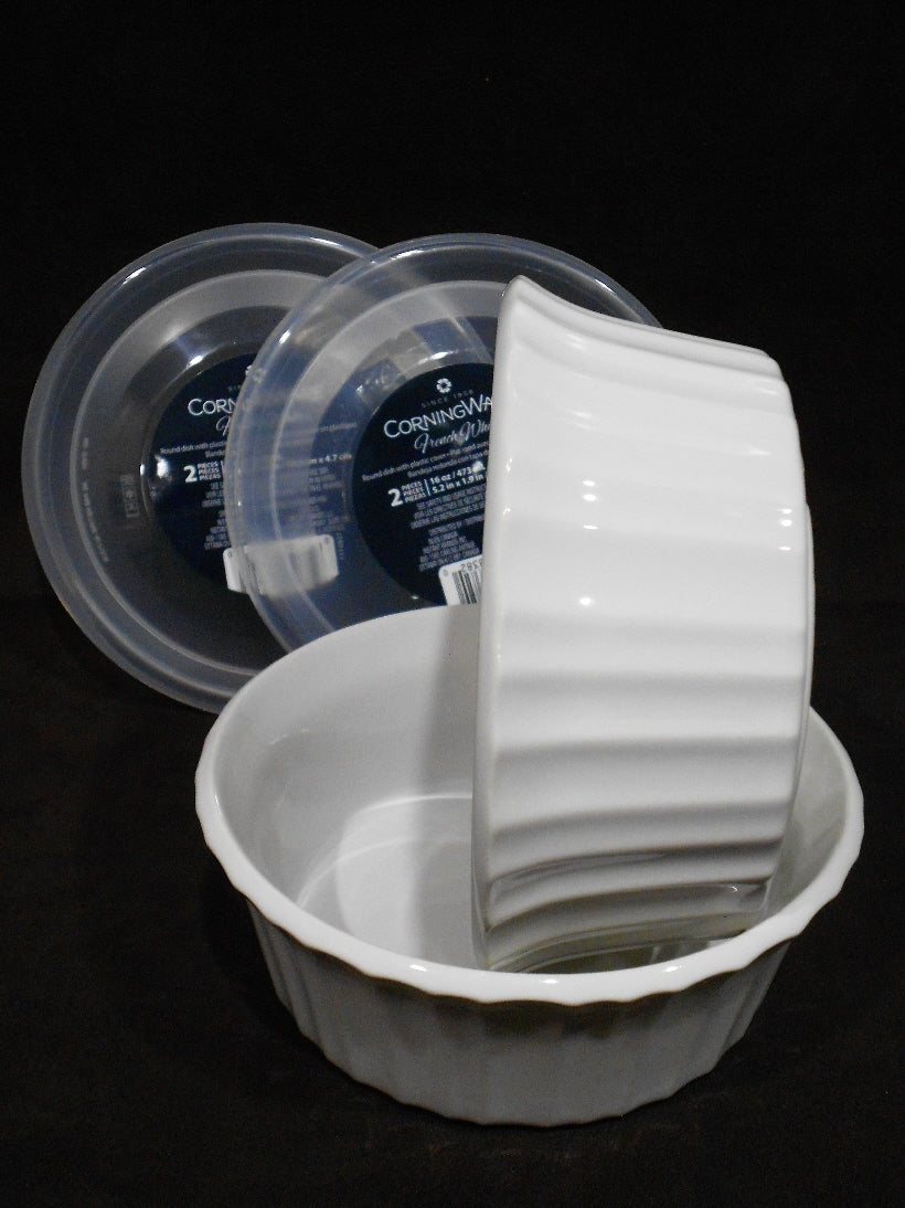 2 Corningware FRENCH WHITE Round 16-oz DISH & COVERS Bake Serve Store Bowls - Image 9