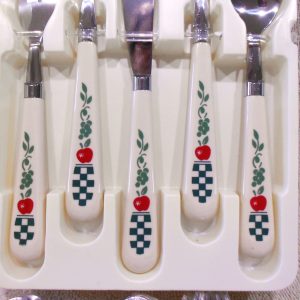 NEW 20-pc Corelle FARM FRESH Stainless FLATWARE Set *Apples Green Gingham