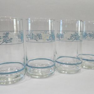 4 Corelle FIRST OF SPRING 10-oz GLASSES 4 3/4 Tumblers White Blue Floral Blossom
