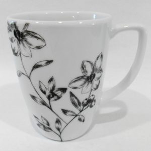 CORELLE Square FAVOURITE FLEUR 12-oz Porcelain MUG Cup *BLACK FLORAL