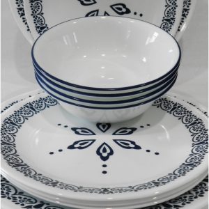 ❤️ NEW 12-pc Corelle FLORENTIA Dinnerware Set *Navy Blue Snowflake Star of David