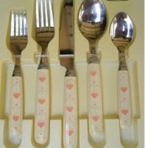 20-pc Corelle FOREVER YOURS Stainless Steel FLATWARE Sandstone Pink Hearts