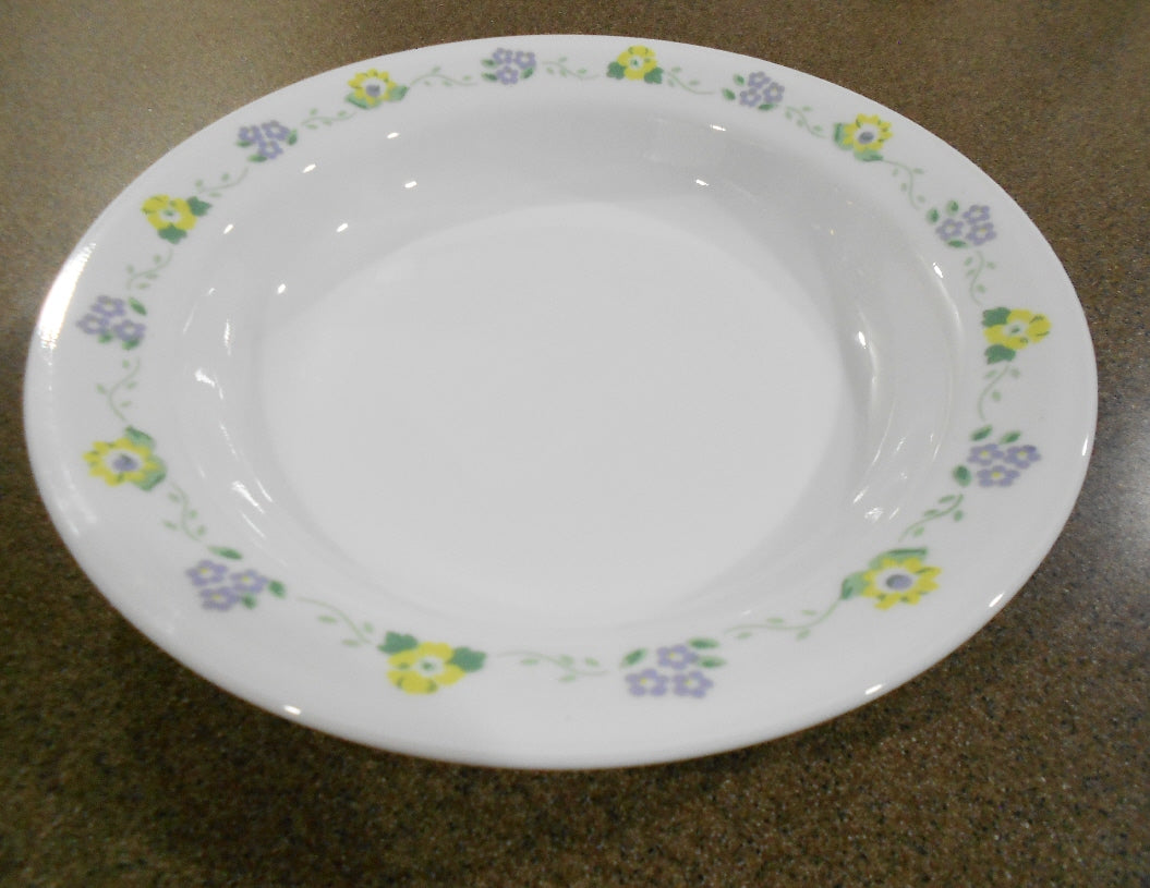 1 CORELLE Corning FORGET ME NOT 15-oz Flat Rim SOUP BOWL Purple Yellow Floral - Image 2
