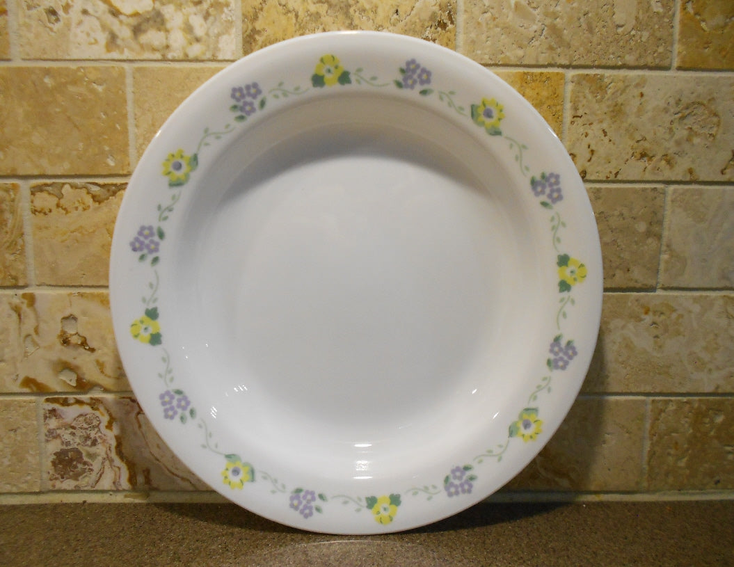 1 CORELLE Corning FORGET ME NOT 15-oz Flat Rim SOUP BOWL Purple Yellow Floral