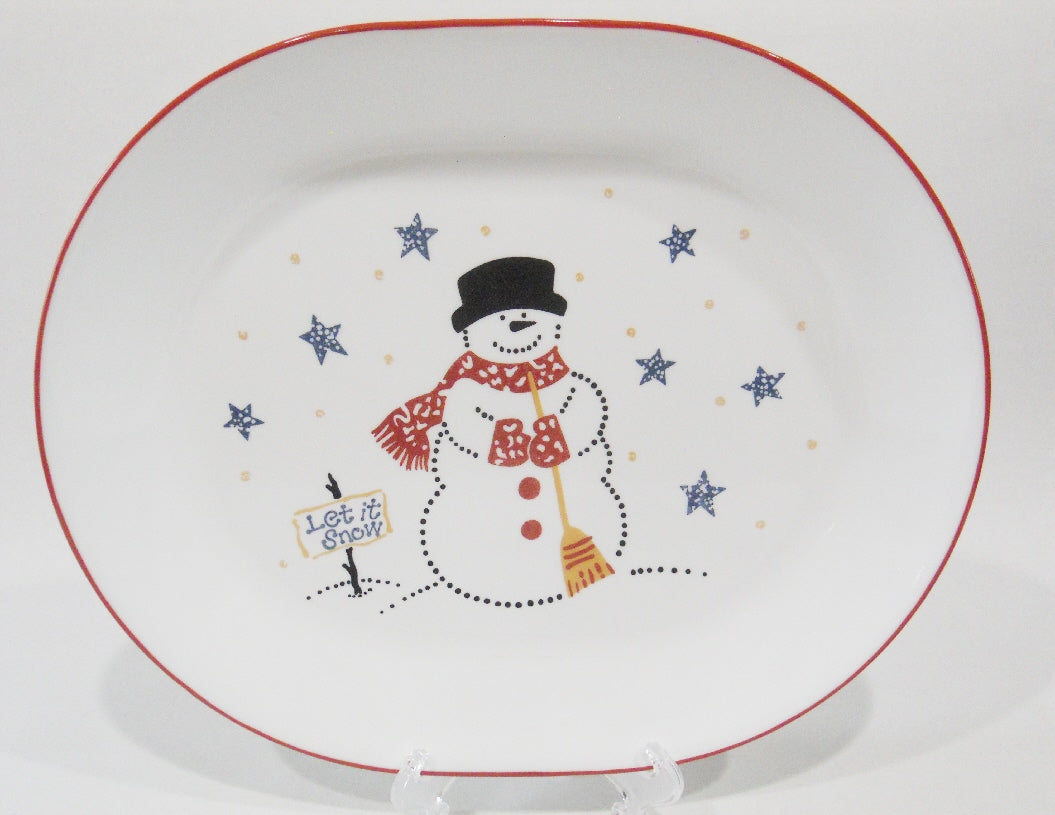 Corelle FROSTY MORN Snowman SERVING PLATTER Christmas Winter Snow Snowmen