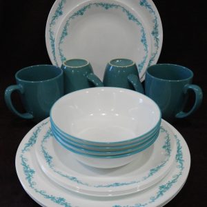 ❤️ 16-pc Corelle GARDEN LACE Dinnerware Set w/Mugs *Teal Turquoise Blue Flourishes