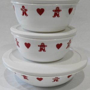 6-pc Corelle GINGERBREAD MEN & HEARTS Bowls & Cover Set Christmas Valentines