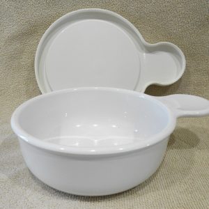 NEW Vtg CorningWare WHITE 15-oz GRAB-IT BOWL & COVER Tab Handle Smooth Bottom