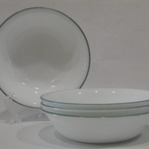 4 Corelle LIGHT GREY RIM 10-oz DESSERT BOWLS Fruit Sauce *Strokes. Mystic Grey. Modena