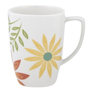CORELLE Square HAPPY DAYS 12-oz Porcelain MUG *Bright Colorful Retro Floral
