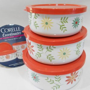 ❤️ 6-pc Corelle HAPPY DAYS Nesting METAL STORAGE BOWL SET & Plastic Covers Retro