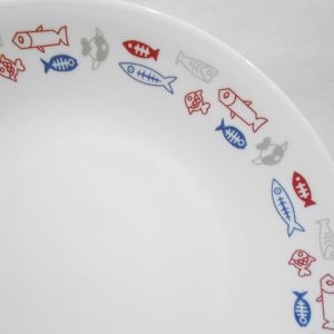 1 Corelle HARBOR TOWN 8.5 LUNCH PLATE *Red Blue Fish Nautical Coastal Ocean