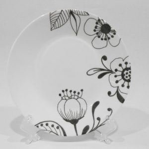 NEW 1 Corelle INKED POPPY 6.75 BREAD PLATE Black Bohemian Floral Flowers