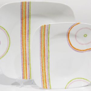 Corelle RETRO Square ISLEHA *Choose: DINNER or LUNCH SALAD Plate BOLD GEOMETRIC Colors! *NEW