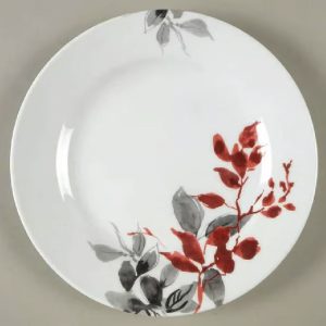 1 NEW Corelle Round KYOTO LEAVES 8 1/2 LUNCH PLATE *Japanese Garden Red Gray