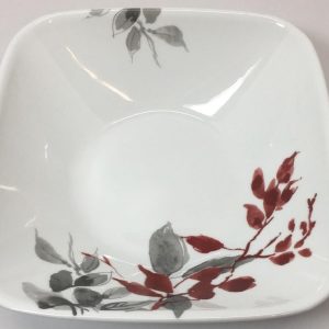 Corelle KYOTO LEAVES 1.4-Qt SERVING BOWL 9 Square Japanese Watercolor Red Gray