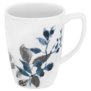 CORELLE Square KYOTO NIGHT 12-oz Porcelain MUG *Blue Japanese Watercolor Leaves