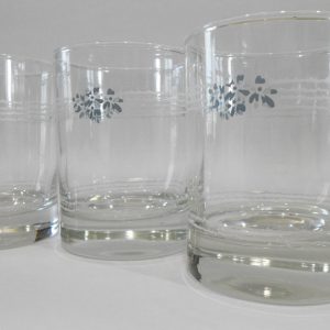 4 HTF Corelle LACE BOUQUET 9-oz ROCKS GLASSES Double Old Fashioned Blue White