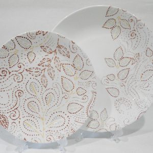 NEW Corelle LEAF STITCH Choice: DINNER or LUNCH PLATE *Rustic Floral RED GRAY