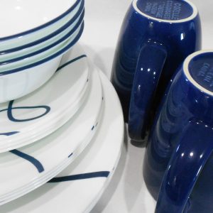 ❤️ 20-pc Corelle LIA ROUND Dinnerware Set / Plates Bowls Mugs Cobalt Blue Curly Swirls