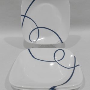 NEW 4 Corelle LIA SQUARE 6.5 APPETIZER Bread PLATES / Cobalt Blue Curly Swirls