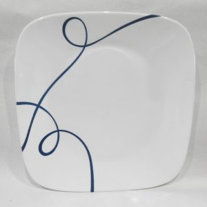 NEW 1 Corelle LIA SQUARE 10.5 DINNER PLATE / Cobalt Blue Curly Swirls