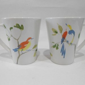 2 CORELLE MAVIS SONG 10-oz MUGS Stoneware Cups *COLORFUL England Thrush Birds