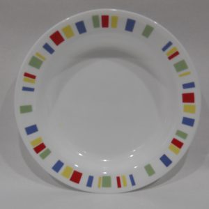 RARE Corelle MEMPHIS 15-oz Flat RIMMED SOUP BOWL *Red Blue Green Yellow Stripes