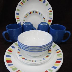 ❤️ 16-pc Corelle MEMPHIS Dinnerware Set w/Mugs *Red Blue Green Yellow Blocks